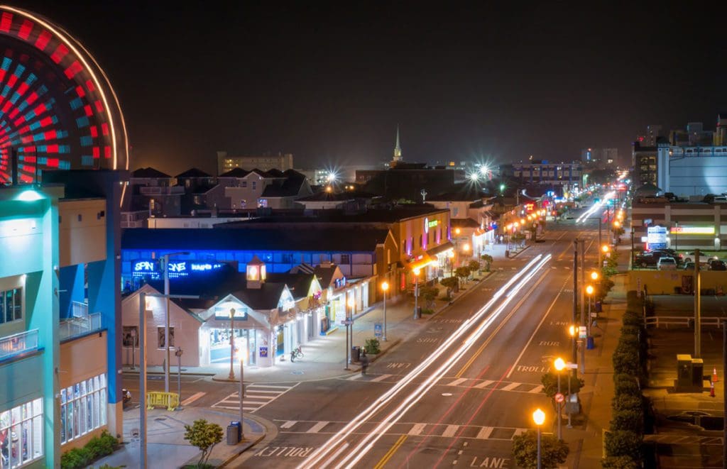 Atlantic Avenue Virginia Beach at night