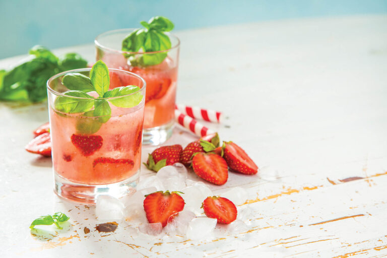 Strawberry and basil infused water in glasses