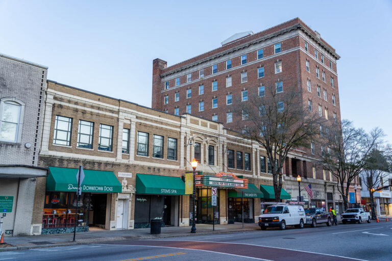 Suffolk Virginia - February 19 2024: Buildings and Businesses in Downtown Suffolk Virginia